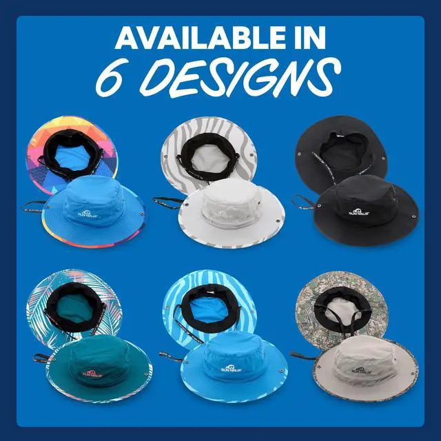 Alt view image 6 of 7 - Bucket Hat for Men & Women, Cooling with Adjustable Strap, Wide Brim, UPF UV 50+ Protection, Foldable Boonie Hat for Fishing, Hiking, Beach, Safari, Kayaking, SUPing - Palm Trees