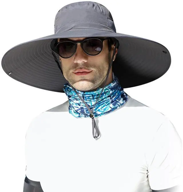 Main image of XXL Big Head & Super Wide Brim Sun Hats for Men, Large Fishing Sun Hat UPF50+Waterproof Boonie Bucket Hat for Safari Gardening,Hiking, Beach Dark Grey