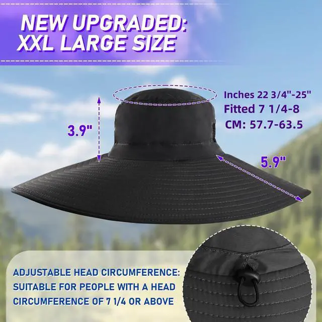 Alt view image 3 of 6 - XXL Big Head & Super Wide Brim Sun Hats for Men, Large Fishing Sun Hat UPF50+Waterproof Boonie Bucket Hat for Safari Gardening,Hiking, Beach Dark Grey