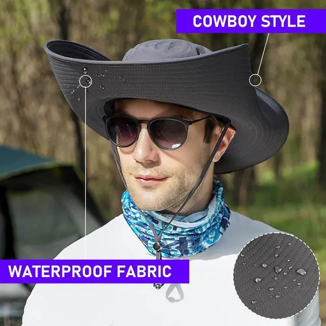 Alt view image 4 of 6 - XXL Big Head & Super Wide Brim Sun Hats for Men, Large Fishing Sun Hat UPF50+Waterproof Boonie Bucket Hat for Safari Gardening,Hiking, Beach Dark Grey