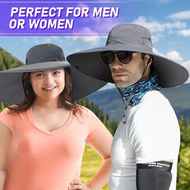 Alt view image 5 of 6 - XXL Big Head & Super Wide Brim Sun Hats for Men, Large Fishing Sun Hat UPF50+Waterproof Boonie Bucket Hat for Safari Gardening,Hiking, Beach Dark Grey