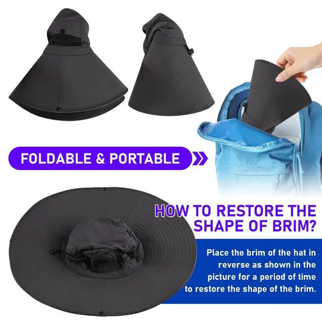 Alt view image 6 of 6 - XXL Big Head & Super Wide Brim Sun Hats for Men, Large Fishing Sun Hat UPF50+Waterproof Boonie Bucket Hat for Safari Gardening,Hiking, Beach Dark Grey