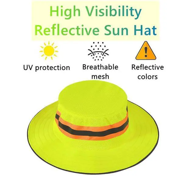 Alt view image 2 of 7 - Reflective Sun Hat Mesh Work Safety Boonie Hat UPF50+ Wide Brim Bucket Cap for Outdoor Hiking Men Women