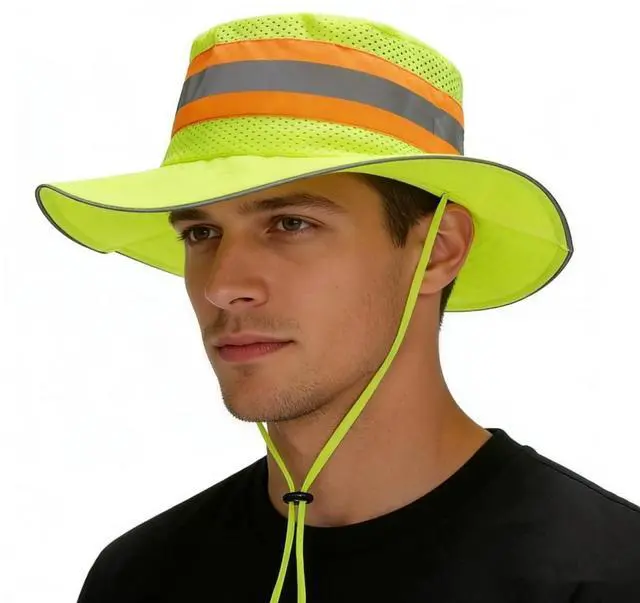 Alt view image 3 of 7 - Reflective Sun Hat Mesh Work Safety Boonie Hat UPF50+ Wide Brim Bucket Cap for Outdoor Hiking Men Women