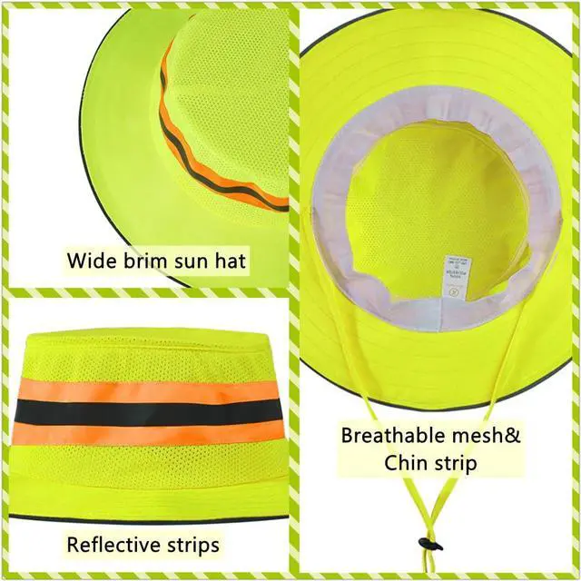Alt view image 5 of 7 - Reflective Sun Hat Mesh Work Safety Boonie Hat UPF50+ Wide Brim Bucket Cap for Outdoor Hiking Men Women