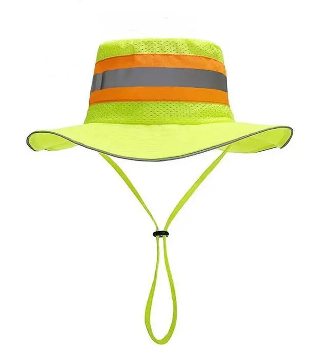 Alt view image 7 of 7 - Reflective Sun Hat Mesh Work Safety Boonie Hat UPF50+ Wide Brim Bucket Cap for Outdoor Hiking Men Women