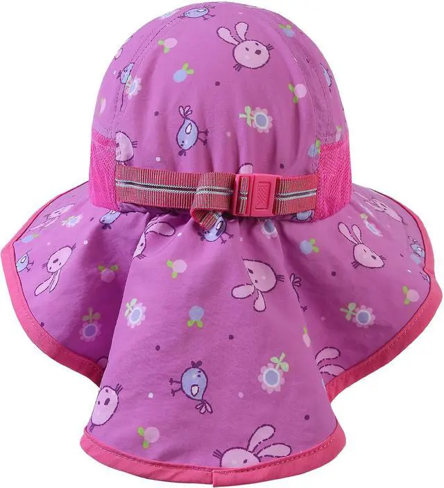 Alt view image 2 of 7 - Kids Sun Hat UPF50+ Sun Protection Bucket Hat Toddler Summer Travel Beach Play Hats with Neck Flap for Girl Ages 3~10 (DarkPink-Rabbit)