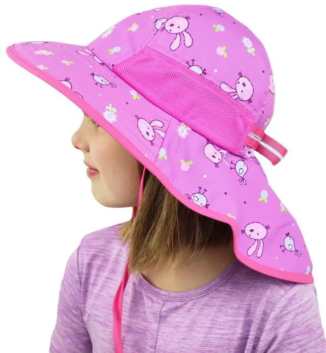 Alt view image 3 of 7 - Kids Sun Hat UPF50+ Sun Protection Bucket Hat Toddler Summer Travel Beach Play Hats with Neck Flap for Girl Ages 3~10 (DarkPink-Rabbit)