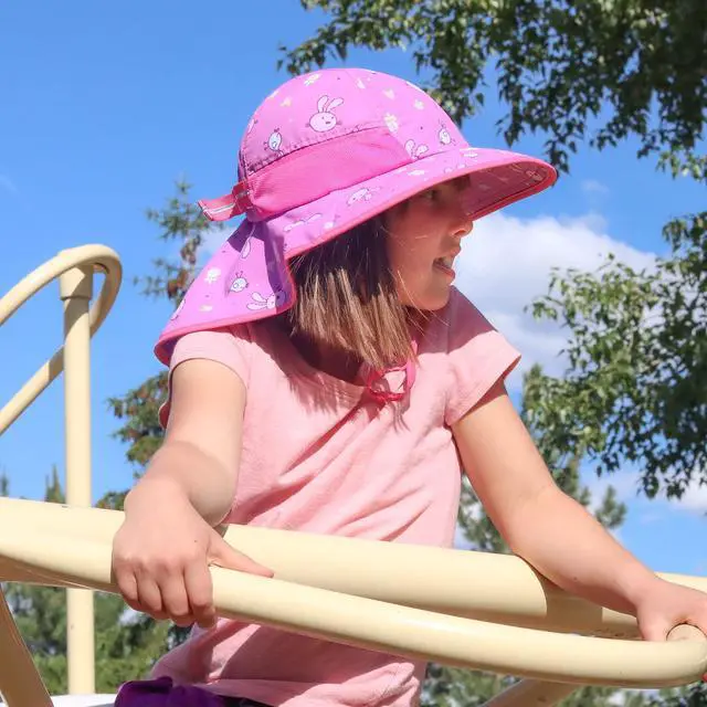 Alt view image 5 of 7 - Kids Sun Hat UPF50+ Sun Protection Bucket Hat Toddler Summer Travel Beach Play Hats with Neck Flap for Girl Ages 3~10 (DarkPink-Rabbit)
