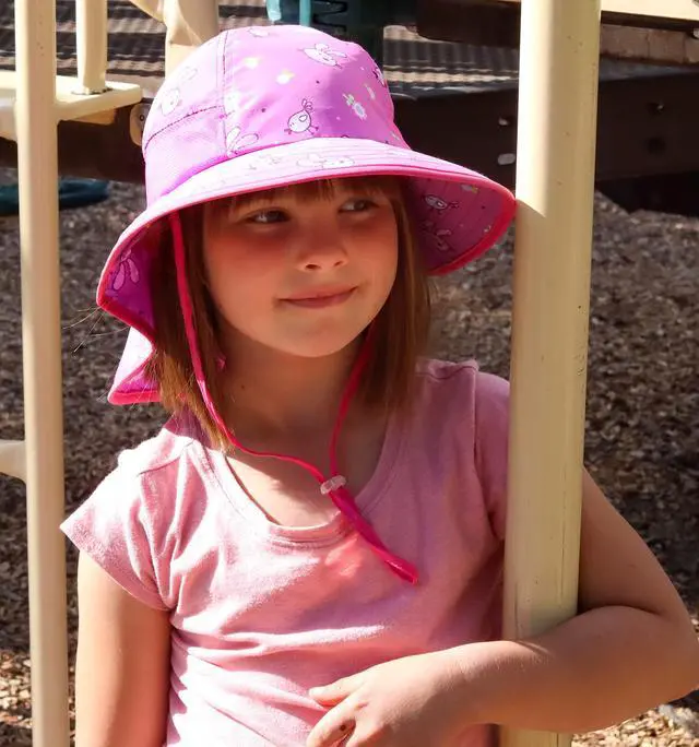 Alt view image 7 of 7 - Kids Sun Hat UPF50+ Sun Protection Bucket Hat Toddler Summer Travel Beach Play Hats with Neck Flap for Girl Ages 3~10 (DarkPink-Rabbit)