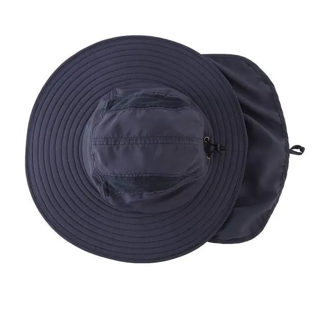 Alt view image 2 of 7 - Mens UPF 50+ Sun Protection Cap Wide Brim Fishing Hat with Neck Flap (Ink)