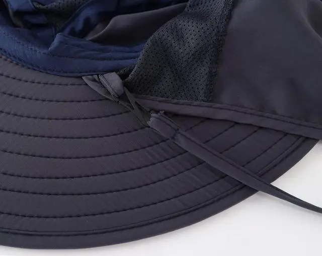 Alt view image 7 of 7 - Mens UPF 50+ Sun Protection Cap Wide Brim Fishing Hat with Neck Flap (Ink)
