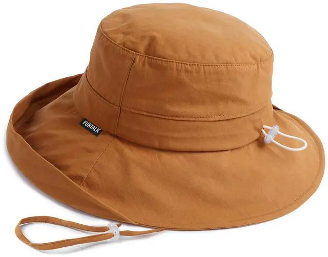 Main image of Sun Hats for Women Wide Brim Ponytail Beach Sun Protection Hat with Fold-Up Brim Bucket Hat Brown