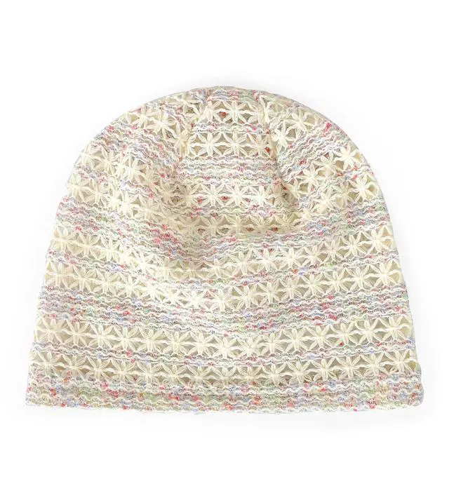 Alt view image 3 of 3 - Womens Chemo Headwear Hats Cotton Slouchy Beanie Cap Scarf (2pcs Lace Mesh Black Beige)