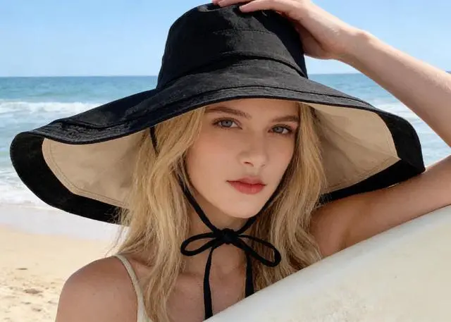 Alt view image 6 of 7 - Sun Hats for Women Outdoors Foldable Beach Summer Fishing Hat Wide Brim UV Protection Bucket Hat Black