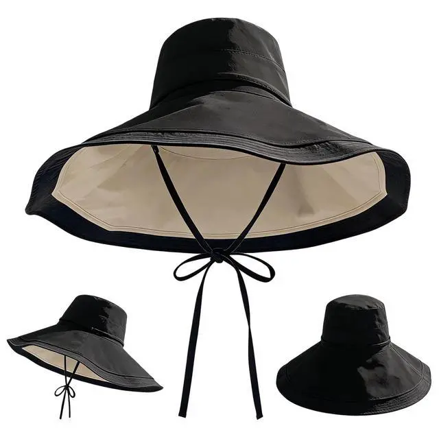Alt view image 7 of 7 - Sun Hats for Women Outdoors Foldable Beach Summer Fishing Hat Wide Brim UV Protection Bucket Hat Black