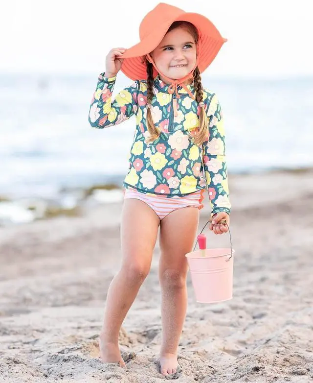 Alt view image 2 of 5 - Baby/Toddler Girls UPF 50+ Sun Protective Wide Brim Swimwear Sun Hat - Coral, 0-12m