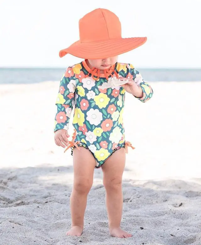 Alt view image 3 of 5 - Baby/Toddler Girls UPF 50+ Sun Protective Wide Brim Swimwear Sun Hat - Coral, 0-12m