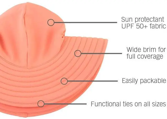 Alt view image 5 of 5 - Baby/Toddler Girls UPF 50+ Sun Protective Wide Brim Swimwear Sun Hat - Coral, 0-12m
