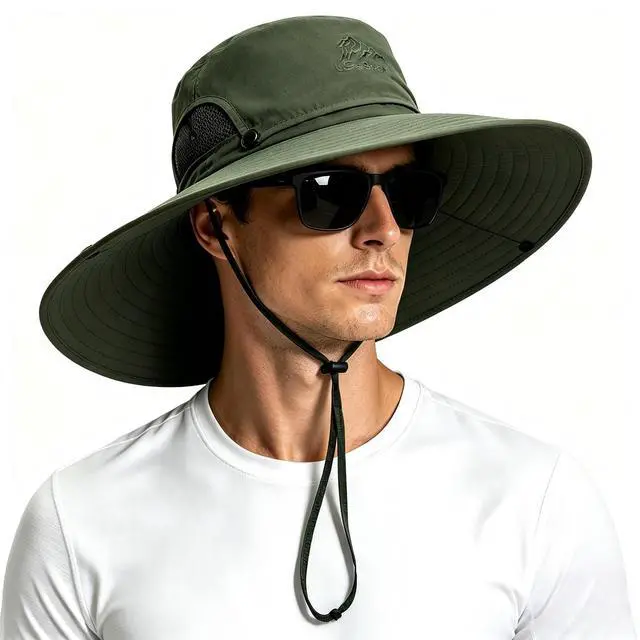 Main image of Wide Brim Sun Hats for Men - UV Protection UPF50+ Waterproof Mens Bucket Sun Hat for Fishing, Hiking, Camping - Fathers Day Hat for Men Army-Green