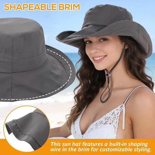 Alt view image 4 of 7 - Women's UPF 50+ Waterproof Wide Brim Sun Bucket Hat with Ponytail Hole