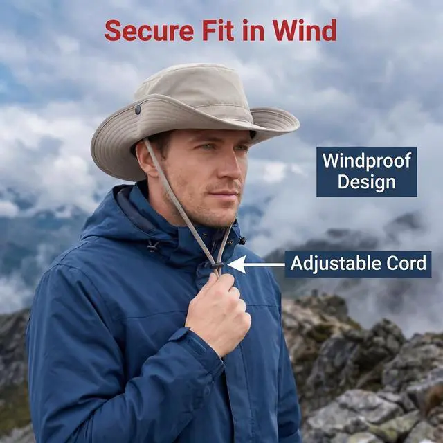 Alt view image 3 of 7 - UPF 50+ Sun Hats for Men Women Wide Brim Outdoor Fishing Hat Hiking Travel Sun Protection Hat Cowboy Light Grey