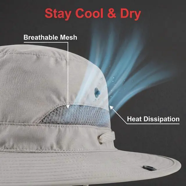 Alt view image 4 of 7 - UPF 50+ Sun Hats for Men Women Wide Brim Outdoor Fishing Hat Hiking Travel Sun Protection Hat Cowboy Light Grey