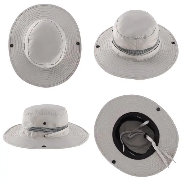 Alt view image 7 of 7 - UPF 50+ Sun Hats for Men Women Wide Brim Outdoor Fishing Hat Hiking Travel Sun Protection Hat Cowboy Light Grey