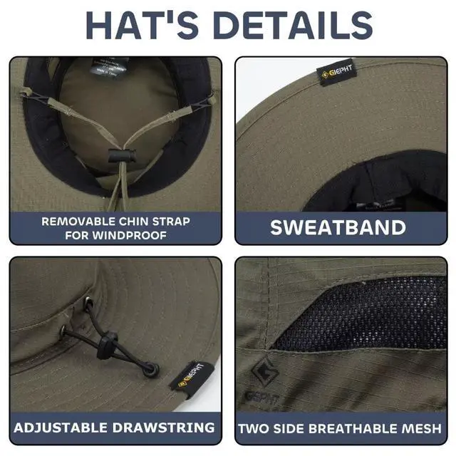 Alt view image 3 of 7 - Fishing Hat for Mens Womens Sun Hat Wide Brim Bucket Hat SPF UV Protection XL XXL Large Size Big Head Tall Oversized Mesh Breathable Vented Summer Beach Hiking Safari Golf Outdoor Gardening