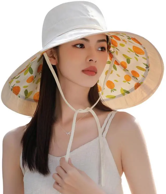 Main image of 7 inch Wide Brim Women Summer Sun Floppy Hat Beach Bucket Hats Reversible Foldable Fishing Travel UV Protection Ladies Hat
