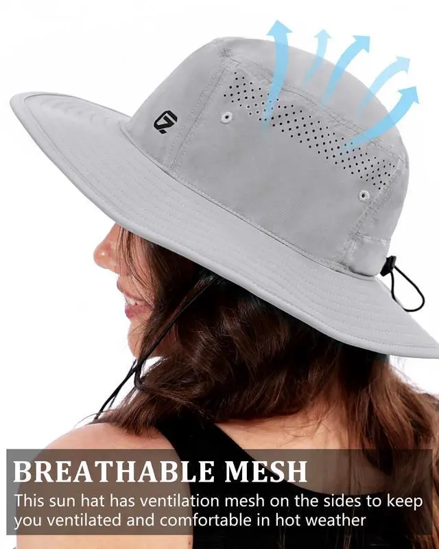 Alt view image 2 of 7 - UV Protection Bucket Hat for Men & Women, Wide Brim Sun Hats for Fishing Hiking, Breathable Quick-Dry Cooling Safari, Water-Repellent Bonnie Sunhat for Beach Golf Garden Travel White