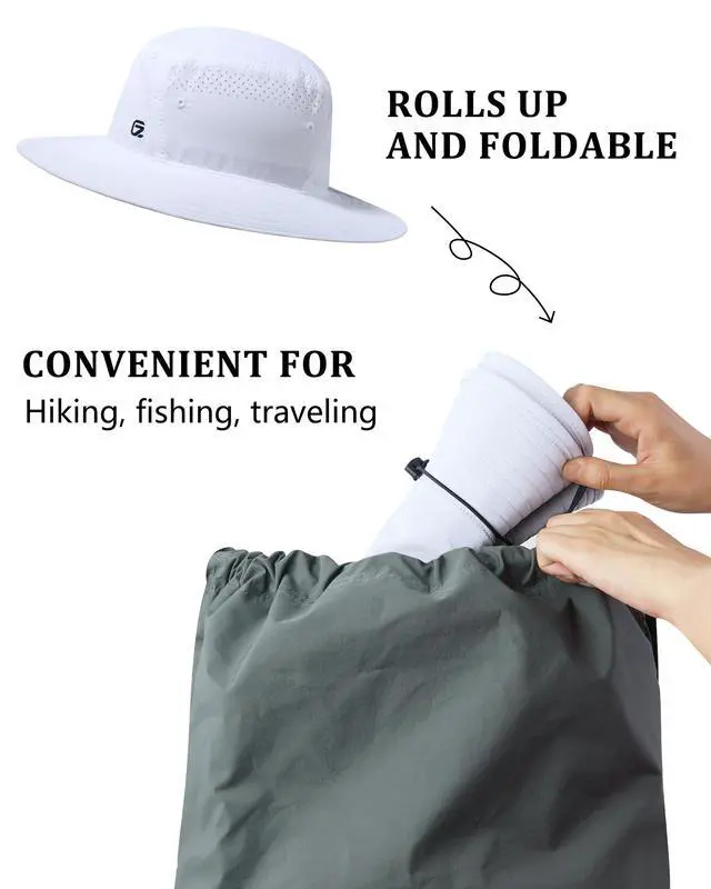 Alt view image 4 of 7 - UV Protection Bucket Hat for Men & Women, Wide Brim Sun Hats for Fishing Hiking, Breathable Quick-Dry Cooling Safari, Water-Repellent Bonnie Sunhat for Beach Golf Garden Travel White