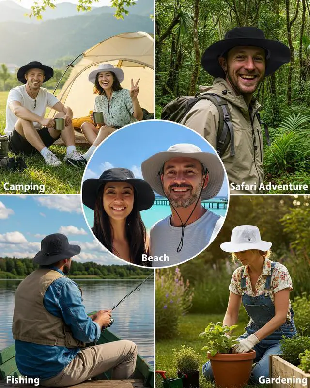 Alt view image 5 of 7 - UV Protection Bucket Hat for Men & Women, Wide Brim Sun Hats for Fishing Hiking, Breathable Quick-Dry Cooling Safari, Water-Repellent Bonnie Sunhat for Beach Golf Garden Travel White