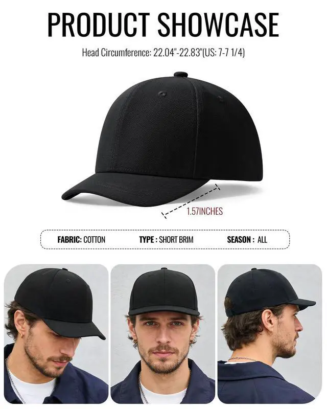 Alt view image 5 of 7 - Short Brim Baseball Cap, Fashion Cotton Anti Sweat Sunscreen Trucker Hats Short Bill Hats for Men Black
