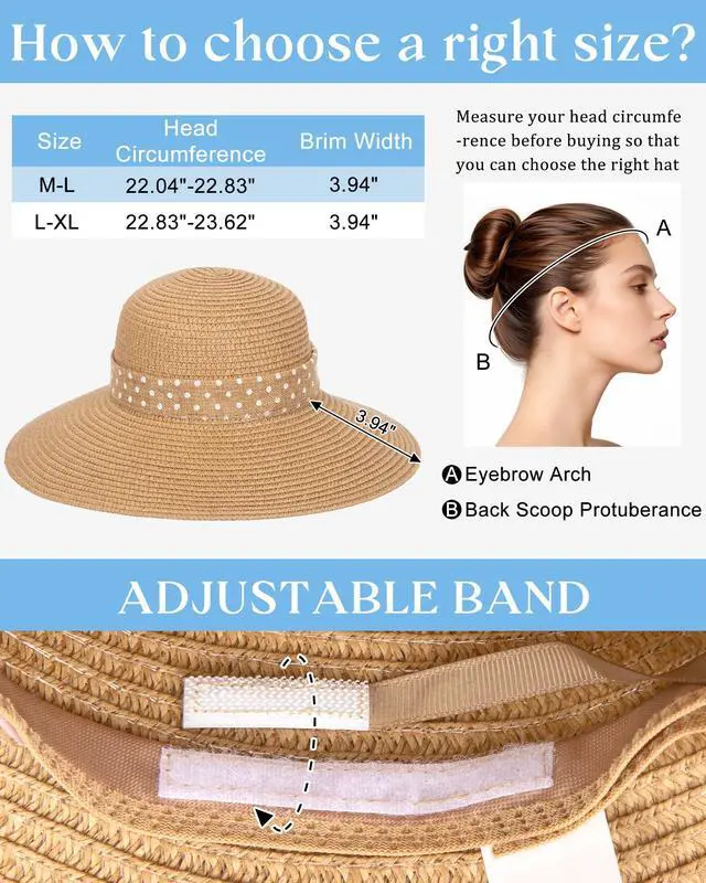 Alt view image 4 of 6 - Sun Hats for Women UV Protection, Wide Brim Beach Straw Derby Hat Packable Floppy for Summer Vacation UPF 50+ Khaki