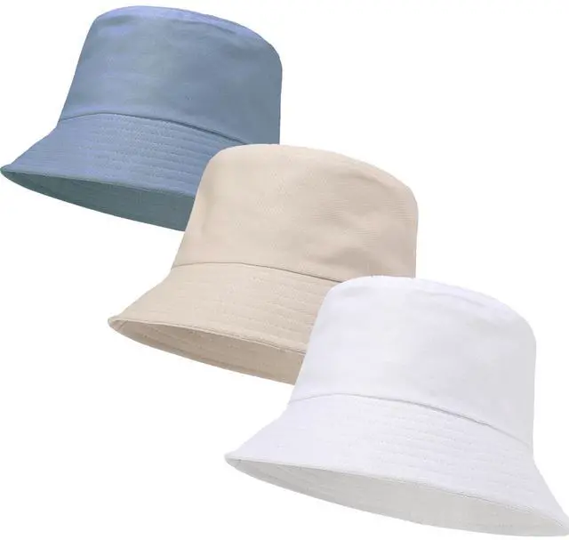 Main image of 3 Packs Unisex Athletic Bucket Hat Solid Colors Sun Hat with UV Protection for Outdoor Sports Packable Summer Hats 3 White/Beige/Dusty Blue One Size