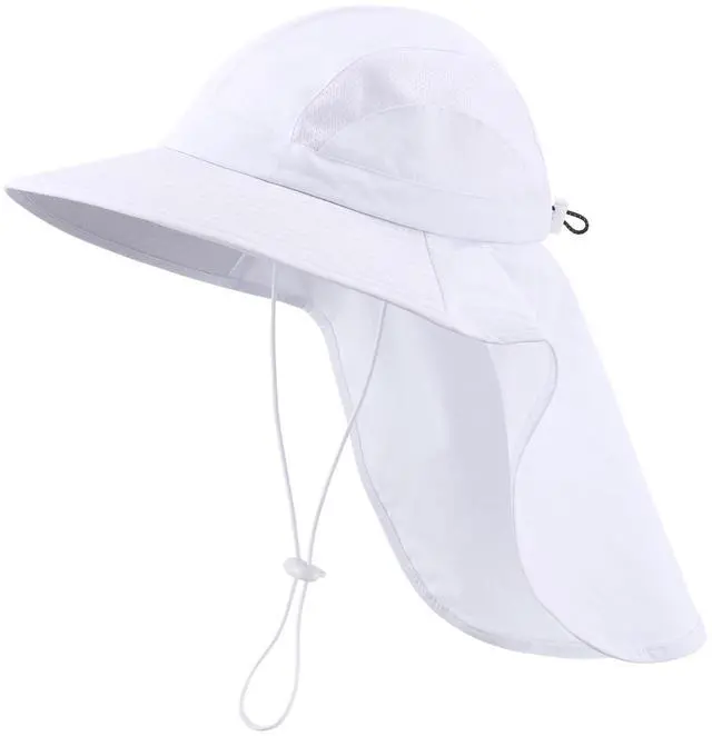 Main image of UPF 50+ Womens Mens Sun Hat with Neck Flap Wide Brim Fishing Hat Mesh Summer Beach Bucket Hat for Golf Hiking White
