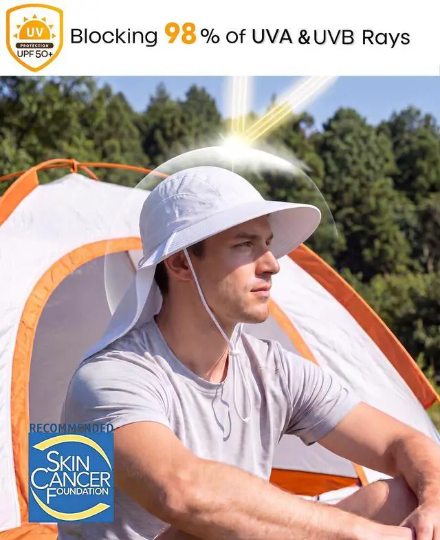 Alt view image 2 of 6 - UPF 50+ Womens Mens Sun Hat with Neck Flap Wide Brim Fishing Hat Mesh Summer Beach Bucket Hat for Golf Hiking White