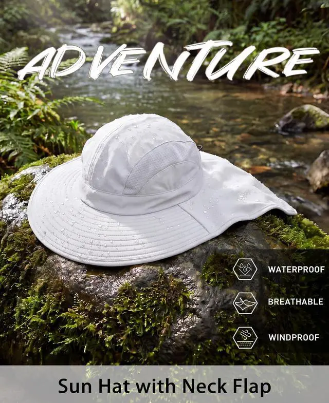 Alt view image 4 of 6 - UPF 50+ Womens Mens Sun Hat with Neck Flap Wide Brim Fishing Hat Mesh Summer Beach Bucket Hat for Golf Hiking White