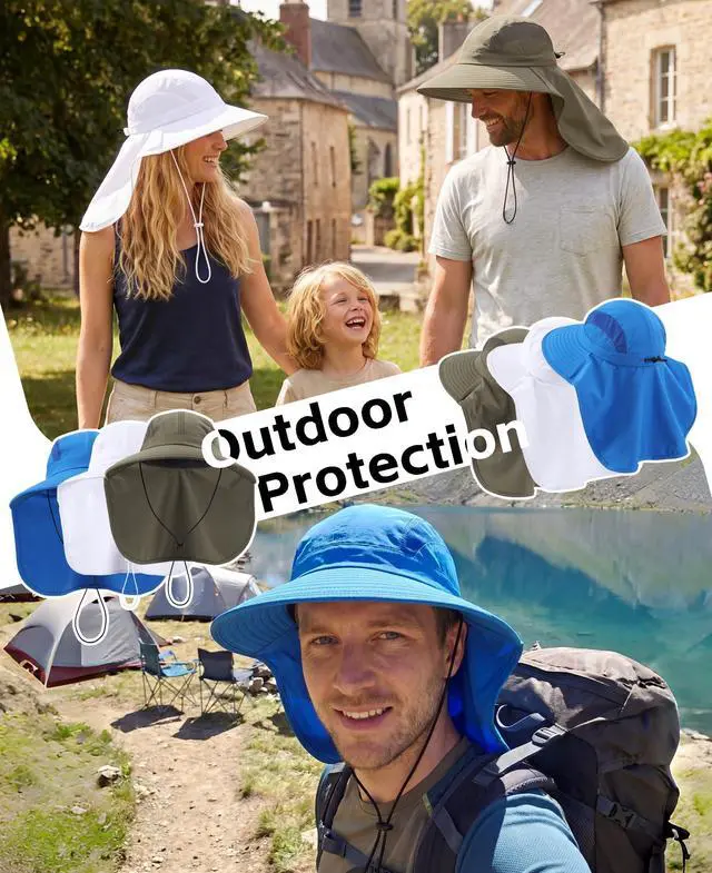 Alt view image 6 of 6 - UPF 50+ Womens Mens Sun Hat with Neck Flap Wide Brim Fishing Hat Mesh Summer Beach Bucket Hat for Golf Hiking White