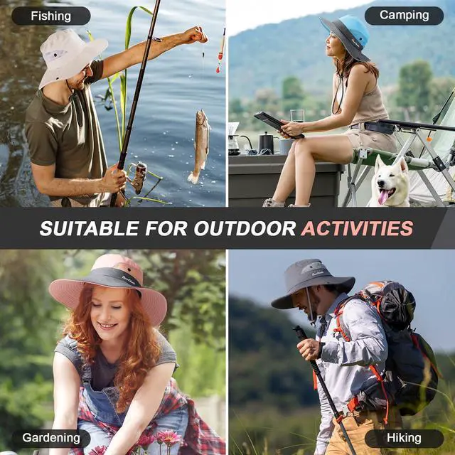 Alt view image 7 of 7 - Sun Hats for Women, Wide Brim Beach Bucket Hats with Ponytail Hole, Outdoor UV Protection Foldable Fishing Hat Cooling Mesh Hiking Bucket Hat, Pink