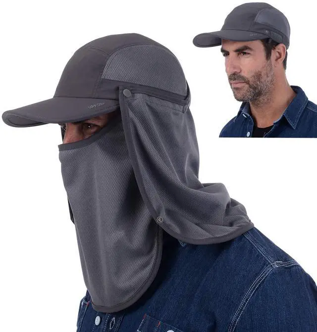 Main image of Sun Cap Fishing Hat Baseball Cap with Face Neck Cover Flap Dark Grey