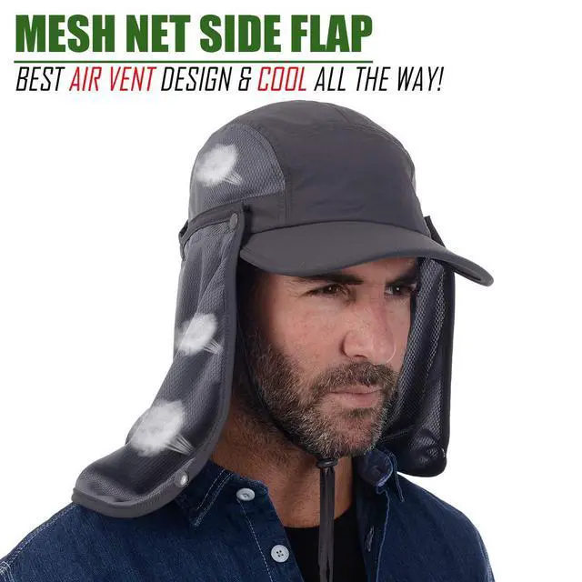 Alt view image 4 of 7 - Sun Cap Fishing Hat Baseball Cap with Face Neck Cover Flap Dark Grey
