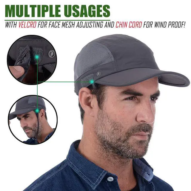Alt view image 6 of 7 - Sun Cap Fishing Hat Baseball Cap with Face Neck Cover Flap Dark Grey