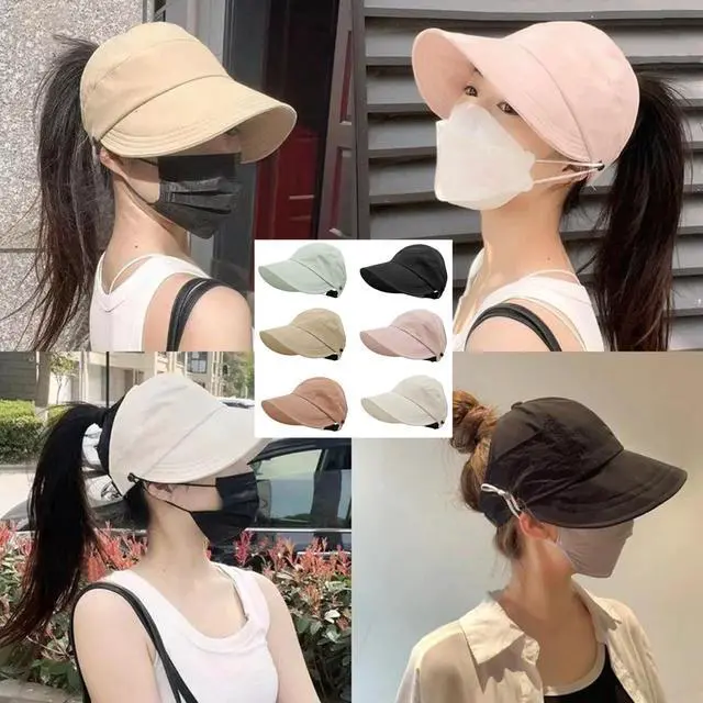 Alt view image 5 of 7 - Sun Hats for Women Wide Brim UV Protection Hollow Top Sun Hat Summer Beach Packable Visor Black