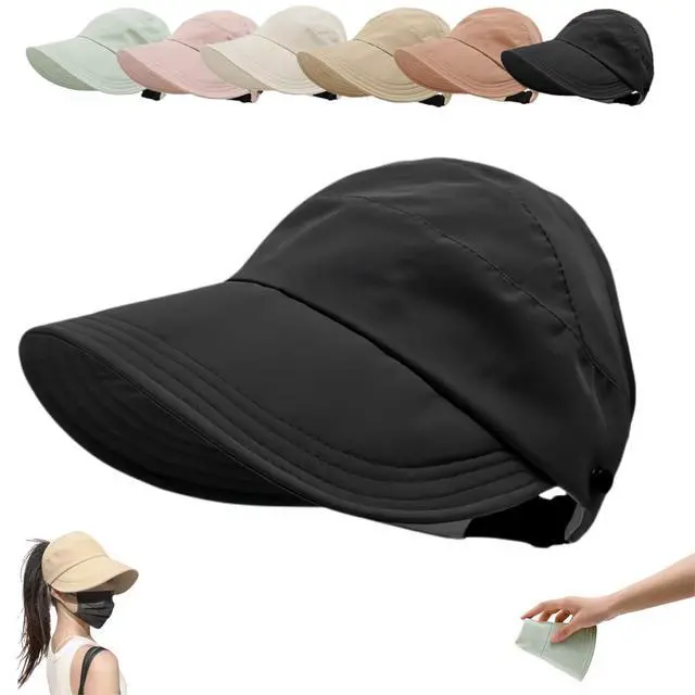 Alt view image 2 of 7 - Sun Hats for Women Wide Brim UV Protection Hollow Top Sun Hat Summer Beach Packable Visor Black