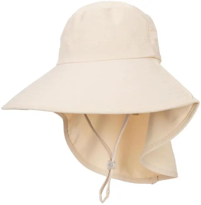 Alt view image 2 of 6 - Sun Hats for Women Men - Sun Protection Beach Hat Wide-Brim Hiking Fishing Hat with Neck Flap Beige