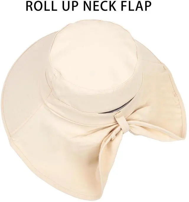 Alt view image 3 of 6 - Sun Hats for Women Men - Sun Protection Beach Hat Wide-Brim Hiking Fishing Hat with Neck Flap Beige