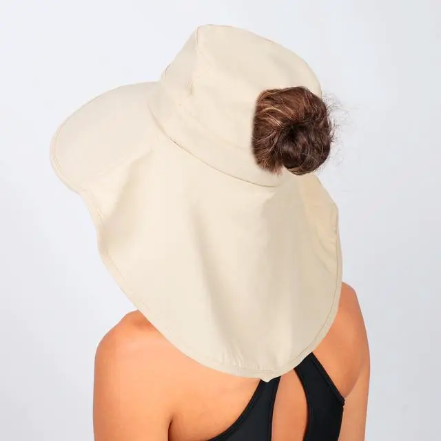 Alt view image 5 of 6 - Sun Hats for Women Men - Sun Protection Beach Hat Wide-Brim Hiking Fishing Hat with Neck Flap Beige