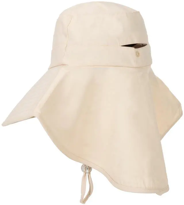 Alt view image 4 of 6 - Sun Hats for Women Men - Sun Protection Beach Hat Wide-Brim Hiking Fishing Hat with Neck Flap Beige
